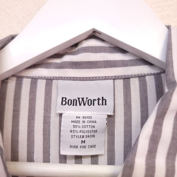BonWorth Button Down Shirt Size M Gray White Womens Top Button-up Collar - Picture 3 of 5